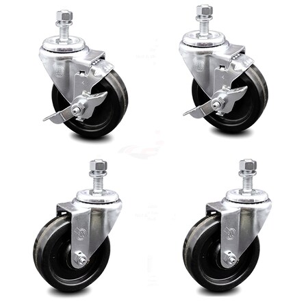 Service Caster 4 Inch Phenolic Wheel Swivel 1/2 Inch Threaded Stem Caster Brakes SCC, 2PK SCC-TS20S414-PHR-121315-2-TLB-2
